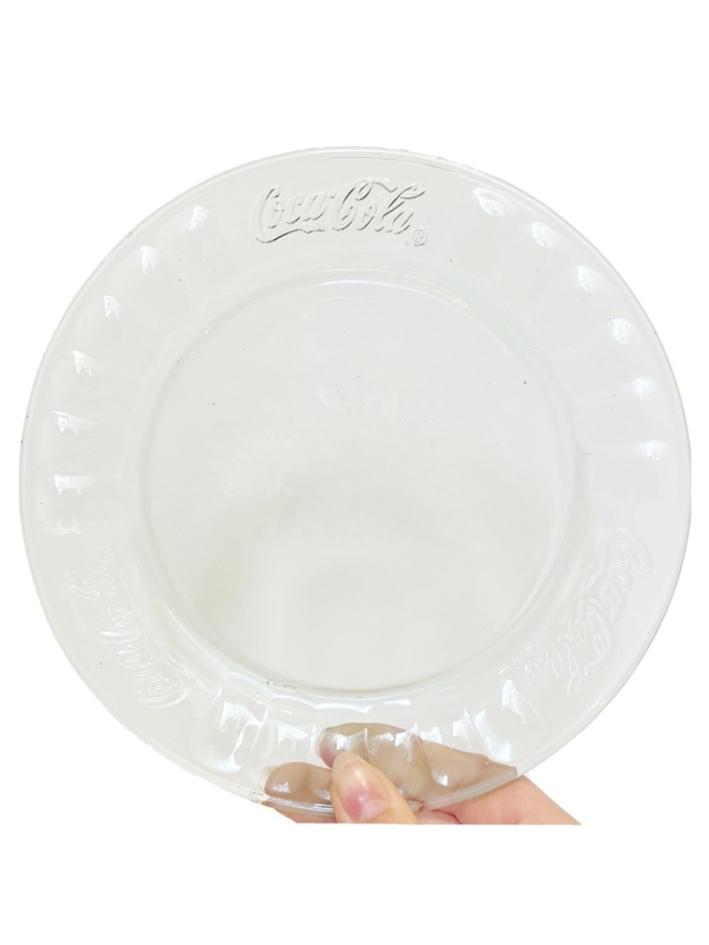 Coca Cola Tinted Green Clear Glass Dessert Plate Collectable Decor Barware Logo